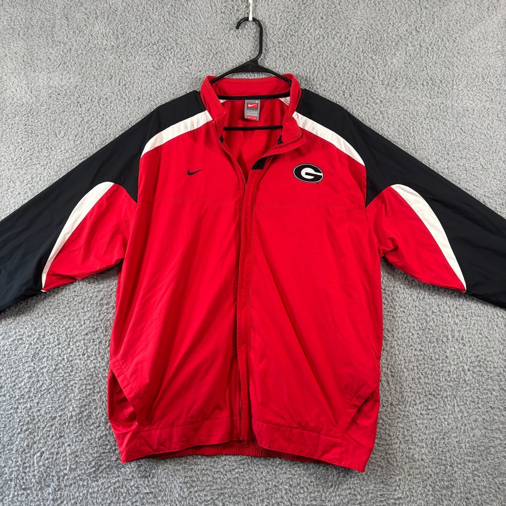 Nike Team Georgia Bulldogs Mens Large Red‎ Black Full Zip Windbreaker Jacket L